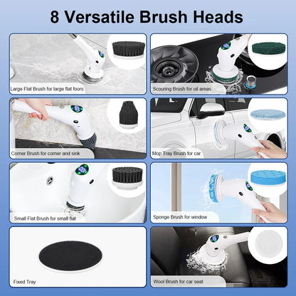 Cordless 8-in-1 Electric Scrub Brush for Versatile Cleaning in Bathrooms, Kitchens, and Windows