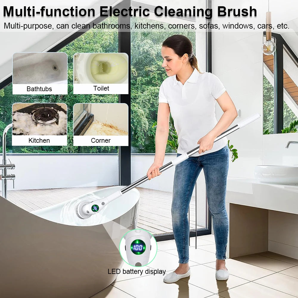 Cordless 8-in-1 Electric Scrub Brush for Versatile Cleaning in Bathrooms, Kitchens, and Windows